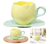 Kexpery Tazza da tè a forma di tulipano con piattino, in ceramica, a forma di tulipano, creativa, vintage, per il tè pomeridiano a casa (B)