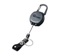 KEY-BAK Porta badge retrattile con blocco resistente, con grande cinghia porta badge e chiusura a vite sicura, cavo retrattile in kevlar da 61 cm con anello diviso e moschettone in lega di zinco, nero