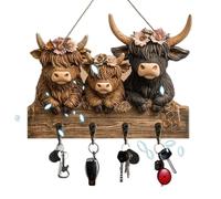 Key Holder For Wall - Rustic Cow Wooden Key Holder, Cow Design Wooden 4 Hooks, Rustic Decorative Wall Keys Holderr For Hat Coat Bag Backpack Purse Home Entryway Living Room Bedroom Kitchen