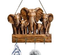 Key Holder Wall Mount, Decorative Elephant Key Rack, Wooden Cute Space Saving Elephant Towel Hooks Organizer With Multiple Hooks for Coat Jacket Hat Bag Umbrella Entryway Apartment Bathroom Kitchen