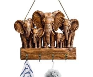 Key Holder Wall Mount - Wooden Space Saving Organizer Rack, Efficiient Cute Elephant Hook Hanger Storage Solution, Entryway Accessory | for Towel Coat Jacket Hat Bag Umbrella Apartment Bathroom