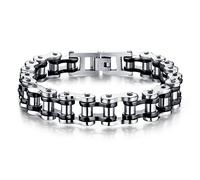 Keybella Ampia Uomini catena pesante Ragazzi motociclista Moto Copia il link Bracciale in acciaio inossidabile San Valentino (Argento&Nero)
