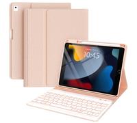 Keyboard and Case for iPad 7th/8th/9th Generation 10.2-inch 2018/2020/2021, iPad Air 3 2019, 2017 iPad Pro 10.5-inch Case with Pencil Holder, Detachable Wireless BT Keyboard, Tablet Smart Cover(Pink)