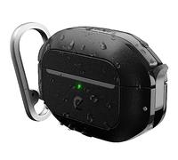 KeyBudz Custodia per AirPods Pro con lucchetto, completamente impermeabile, custodia per AirPods Pro di seconda generazione con portachiavi, protezione robusta, guscio protettivo rigido e clip a moschettone per un facile viaggio (nero carbonio)