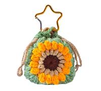 Keychain Coin Purse, Woven Sunflower Keyring Charm, Portable Trendy Drawstring Mini Pouch, Protective Wallet for Cards Keys Coins, for Women Men Teens School Bags