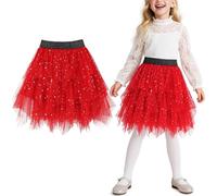 Keyck Gonna Tulle Tutu Irregolare 3 Strati Costume tutù con Vita Elastica Plissettato A-Line Midi Balletto Danza Principessa per Halloween Carnevale Performance Party Bambini 5-6 Anni, Rosso