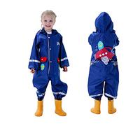 Keyck Impermeabile Bambini Cappuccio Antipioggia Unisex Leggero Pioggia Tuta Antivento Tutto in Uno Sportivo Poncho Antipioggia Cartoni Animati Aeroplano Scuola Ragazzi Bambino, Navy 6-7 Anni