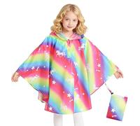 Keyck Mantellina Pioggia Bambini, Impermeabile Bambino Poncho Leggera Traspirante Giacca Bambina con Cappuccio, Riutilizzabile Ragazzi Ragazze Mantella Antipioggia 6-10 Anni, Cavallo Arcobaleno