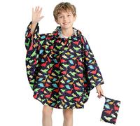 Keyck Mantellina Pioggia Bambini, Impermeabile Bambino Poncho Leggera Traspirante Giacca Bambina con Cappuccio, Riutilizzabile Ragazzi Ragazze Mantella Antipioggia 6-10 Anni, Dinosauro