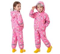 Keyck Tuta Impermeabile Bambino Bambina Giacca & Pantaloni 2 Pezzi 1-7 Anni | Impermeabili con Cappuccio & Striscia Riflettente, Leggero Traspirante, Completo Abbigliamento Stampe Cartone Ragazze Ragazzi