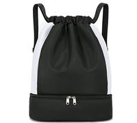 Keyck Zaino Palestra Donna Uomo Sacca Sportiva Impermeabile Borsa Coulisse con Scomparto Scarpe e Scomparto Bagnato, Ragazza Ragazzo Zainetto Zainetti per Sport Viaggio Scuola Spiaggia Nuoto, Nero