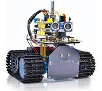 KEYESTUDIO Mini Tank Robot Smart Car Kit Light/Ultrasonic Follow, telecomando a infrarossi e Bluetooth, kit di robotica elettronica fai da te per bambini e ragazzi, supporto iOS e Android