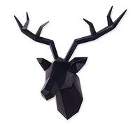 Keygift Testa di cervo decorazione da parete geometrica corna di cervo nero scultura da parete finta tassidermia resina parete testa di animale 48 x 17 x 43 cm