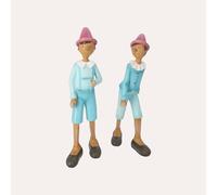 KEYHOME | Coppia di Statuine Pinocchio Colore Azzurro in Resina