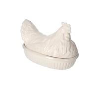 Keyhomestore-Gallina in Ceramica Centrotavola - Colore Bianco Lucido, Decorazione Shabby Chic per Tavola di Pasqua, Porta Uova, Stile Country, Idea Regalo H24 x L33 cm
