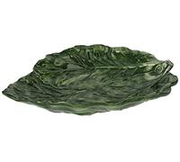 Keyhomestore- Piatto a Forma di verza, Colore Verde, in Ceramica Italiana Artistica Decorata a Mano Made in Italy - 40x33x6h cm 100% Made in Italy. Piatto Portata, Accessorio per la tavola.