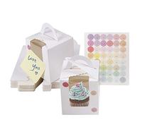 KEYIDO 30 Pezzi Scatole per Dolci Cupcake Bianco Porta Cupcakes con Finestra Trasparente e Maniglia e Base Singole Scatole Biscotti Kraft per Muffin Torte 2 Adesivi