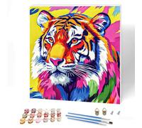 KEYIFA Dipingere con i Numeri per Adulti con Telaio, Colorato Tigre Painting by Numbers Kit con Pennelli e Acrilico Pigmento, Fai da te Olio La Pittura di Numeri Kit, Decora la Casa 30x30cm