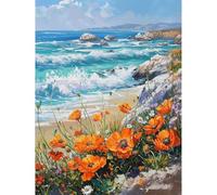 KEYIFA Dipingere con i Numeri per Adulti Fiori in Riva al Mare, Painting by Numbers Kit con Pennelli e Acrilico Pigmento, Fai da te Olio La Pittura di Numeri Kit, Decora la Casa 30x40CM
