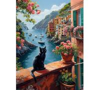 KEYIFA Dipingere con i Numeri per Adulti, Gatto Nero Painting by Numbers Kit con Pennelli e Acrilico Pigmento, Fai da te Olio La Pittura di Numeri Kit, Decora la Casa 30x40CM