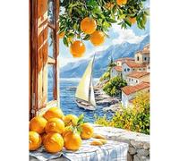 KEYIFA Dipingere con i Numeri per Adulti, Limone Painting by Numbers Kit con Pennelli e Acrilico Pigmento, Barca a Vela Fai da te Olio La Pittura di Numeri Kit, Decora la Casa 30x40cm