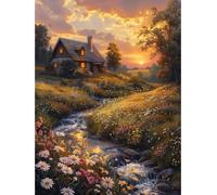 KEYIFA Dipingere con i Numeri per Adulti, Tramonto in Campagna Painting by Numbers Kit con Pennelli e Acrilico Pigmento, Fai da te Olio La Pittura di Numeri Kit, Decora la Casa 30x40CM