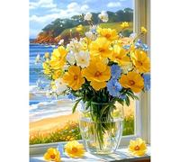 KEYIFA Fiore Giallo Dipingere con i Numeri per Adulti, Paesaggio Painting by Numbers Kit con Pennelli e Acrilico Pigmento, Fai da te Olio La Pittura di Numeri Kit, Decora la Casa 30x40cm