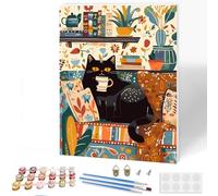 KEYIFA Gatto Nero Dipingere con i Numeri per Adulti con Telaio, Painting by Numbers Kit con Pennelli e Acrilico Pigmento, Fai da te Olio La Pittura di Numeri Kit, Decora la Casa 30x40cm