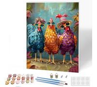 KEYIFA Pollo Dipingere con i Numeri per Adulti con Telaio, Animali Painting by Numbers Kit con Pennelli e Acrilico Pigmento, Fai da te Olio La Pittura di Numeri Kit, Decora la Casa 30x40cm