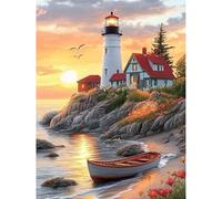 KEYIFA Spiaggia Barca Dipingere con i Numeri per Adulti, Faro Painting by Numbers Kit con Pennelli e Acrilico Pigmento, Fai da te Olio La Pittura di Numeri Kit, Decora la Casa 30x40cm
