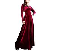 KeYIlowys Autunno E Inverno Plus Size Abito da Donna in Velluto Dorato A Maniche Lunghe con Scollo A V Lungo E Grande Altalena
