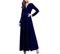 KeYIlowys Autunno E Inverno Plus Size Abito da Donna in Velluto Dorato A Maniche Lunghe con Scollo A V Lungo E Grande Altalena