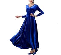 KeYIlowys Autunno E Inverno Plus Size Abito da Donna in Velluto Dorato A Maniche Lunghe con Scollo A V Lungo E Grande Altalena