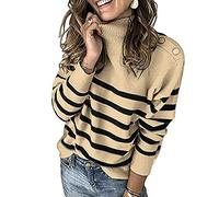 KeYIlowys Autunno/Inverno Maglione Dolcevita Pullover Tracolla Abbottonata Maglione A Righe Donna