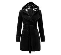 KeYIlowys Cappotto da Donna in Lana con Cappuccio E Cintura in Stile Nuovo Stile Doppiopetto