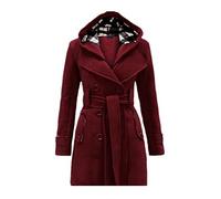 KeYIlowys Cappotto da Donna in Lana con Cappuccio E Cintura in Stile Nuovo Stile Doppiopetto