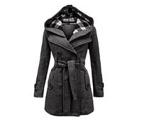 KeYIlowys Cappotto da Donna in Lana con Cappuccio E Cintura in Stile Nuovo Stile Doppiopetto