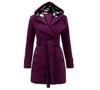 KeYIlowys Cappotto da Donna in Lana con Cappuccio E Cintura in Stile Nuovo Stile Doppiopetto