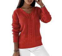 KeYIlowys Maglione da Donna A Maniche Lunghe con Scollo A V Tinta Unita Torsione Casual Pullover Lavorato A Maglia Camicetta Filo