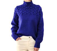 KeYIlowys, Maglione Lavorato a Maglia a Collo Alto da Donna con Collo Alto e Maniche Lunghe con Dettaglio a Trecce Moda Donna, Blue, S