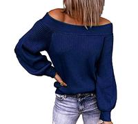 KeYIlowys Pullover Monospalla Tinta Unita da Donna con Spalle Scoperte Maglione Allentato Autunno E Inverno