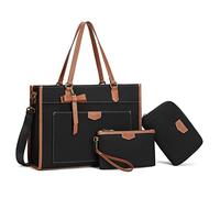 Keyli 3 borse per computer portatili da donna, 39 cm, in tela, borse da lavoro, borsa grande per computer da lavoro, borsa a tracolla, Nero, 3 pezzi, 15.6 inches