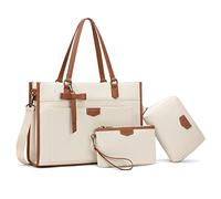 Keyli Borsa per computer portatile per le donne Borse di tela 15.6 "Borsa a tracolla di grande capacità Borsa leggera Valigetta 3 PZ Set, Marrone_3 pezzi