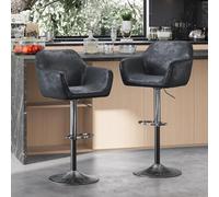 Keyluv Set di 2 sgabelli da bar per bancone da cucina, altezza regolabile, girevoli, sedie da bar in ecopelle con schienale imbottito e base in metallo cromato, stile retrò, nero