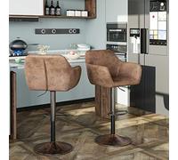 Keyluv Set di 2 sgabelli da bar per bancone della cucina, altezza girevole, altezza regolabile 73 cm, sedie da bar in ecopelle con schienale imbottito e base in metallo cromato, marrone retrò