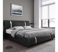 Keyluv Struttura del letto con piattaforma imbottita in ecopelle moderna con testiera decorativa in metallo, supporto doghe in legno, non necessita di molle, queen size, nero