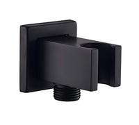 Keymark Arco di collegamento a parete con supporto per doccia, nero, in ottone quadrato, attacco per tubo da 1/2", arco di collegamento per doccia con supporto, attacco a parete per doccetta