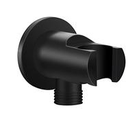 Keymark Arco di collegamento a parete con supporto per doccia, nero opaco, in ottone con supporto per doccia, attacco a parete con supporto per soffione doccia G 1/2 pollici, arco doccia a mano