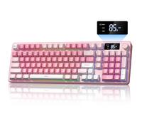 Keymatic Tastiera da gioco Wireless Creamy Keyboard con manopola multimediale e schermo Tastiera carina Sensazione meccanica con tastierino numerico Retroilluminato RGB Tri-Mode BT/2.4GHz/USB-C - Rosa