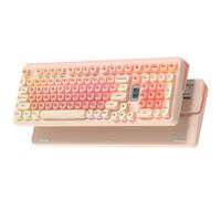 Keymatic Tastiera wireless, 98% hot swap, tastiera da gioco, 3 modalità con schermo multimediale, retroilluminazione RGB, keycaps Crystal Jelly per Win/Mac, rosa